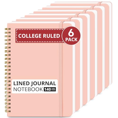Image of Taja Lined Spiral Journal Notebook for Women & Men, 140 Pages, College Ruled Hardcover Notebook for Work & Note Taking, Journals for Writing, A5(5.7 inch x 7.9 inch) -Pink, 6 Pack