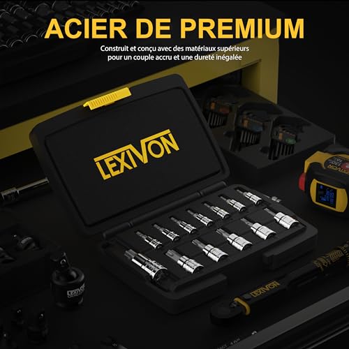 LEXIVON Coffret Douille Torx Male | Set de 13 douille etoile T8 à T60 | Embouts Torx avec entraînement 1/4", 3/8", 1/2" pour clés dynamométriques et perceuses (LX-143) – vue 2
