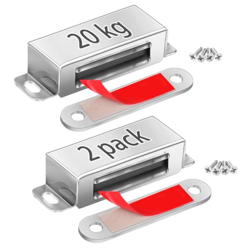 Image of Strong Magnetic Door Catches/Latches 20 kg 2 Pack - Hold Warped Doors Tight