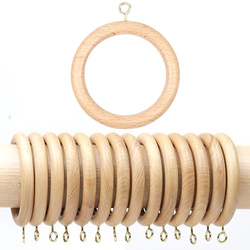 Mars Exports 24 Pieces 2.5 Inch Wooden Drapery Curtain Rod Rings for 1.5 inch Rod Pole 1.75 INCHES Inner Dia Natural Beech Wood (24 1.75 INCH Inner Dia)