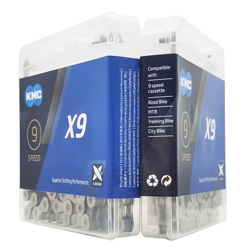 KMC X9 9-Speed X-Series Bicycle Chain | Compatible with Shimano, SRAM, Campagnolo and All Major Systems | Silver