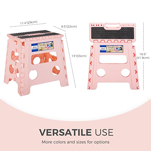 Acko Folding Step Stool 13 Inch Stool Heavy Duty Plastic Foldable Step Stools For Kids, Stepping Stool With Handle, Folding Stool Suitable For Kitchen Hold Up To 300 Lb (Sakura Pink 1Pc) #TOP6