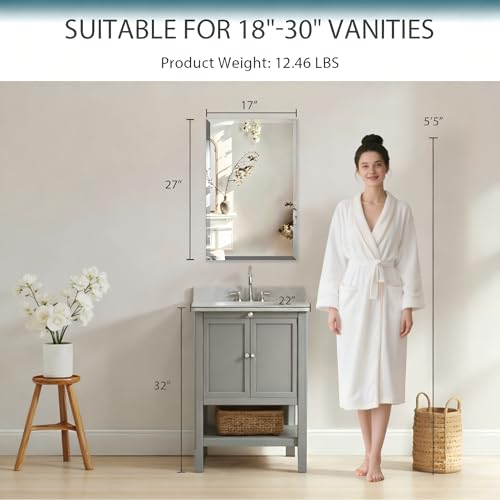 Image of 17x27 Plastic Medicine Cabinet with Mirror, Recessed or Surface Mount