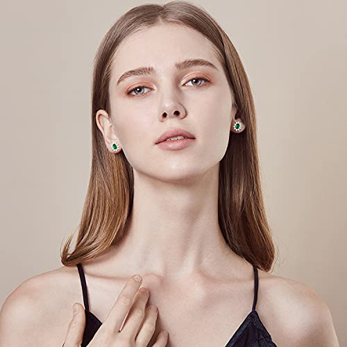 Cacestone Sterling Silver Gemstone 4X6Mm 1 Carat Created Emerald May Birthstone Stud Earrings Cubic Zirconia Princess Diana Kate Mothers Day Engagement Anniversary Birthday Gifts For Mom Women Wife #TOP1