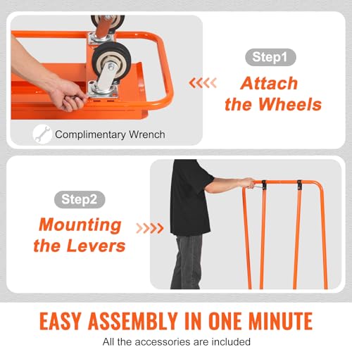 VEVOR Plattenwagen 1360 kg Tragfähigkeit Plattentransportwagen Q235-Stahl Plattentransporter mit Universalrädern Transporthilfe Plattenroller Plattformwagen Schwerlast Rollwagen 1155 x 555 x 1180 mm