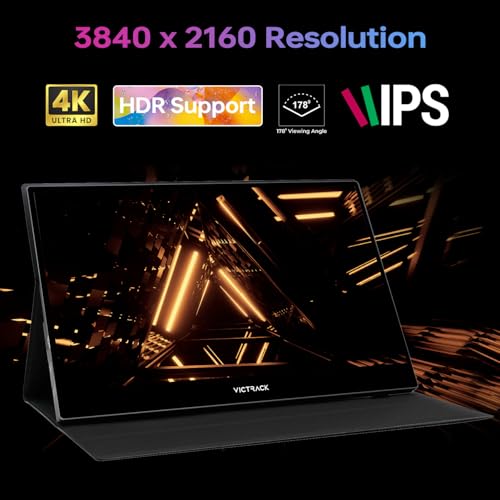 Image of KKE Victrack 4K UHD Touchscreen Ultra Portable Monitor for Designing and Gaming, 13.3 inch Slim UHD, Gaming Monitor with Cover, Accessories Includes Power Adapter, Type-C, USB-C Cable, Mini HDMI Cable