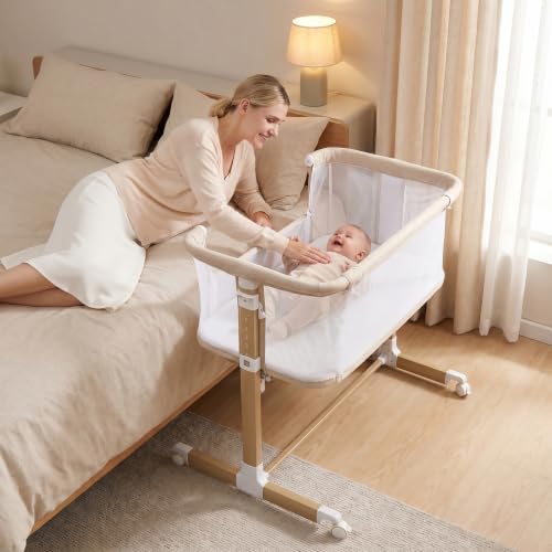 BEBE2LUXE Berceau Kelio: CODODO Lit bébé jusqu'à 9 kg, Réglage de la Hauteur et de l’Inclinaison du Matelas 4 roulettes avec Freins Beige – vue 3