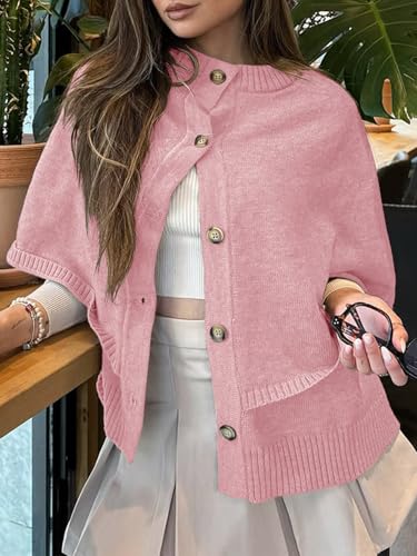 Image of Saodimallsu Womens Cropped Cape Cardigan Button Up Crew Neck Jacket Shawl Fall Trendy Knit Sweater