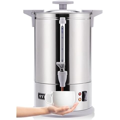 SYBO SR-CP-50B Commercial Grade Stainless Steel Percolate Coffee Maker Hot Water Urn for Catering, 50-Cup 8 L, Grey Cover