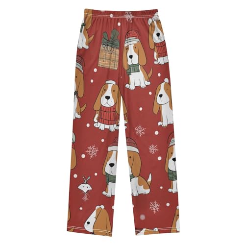 Beagle Xmas Snowflake Boys Long Pants Soft Trousers Elastic Waist Kids Lounge Bottoms with Pockets S-XL2