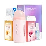 Waxfans Roll on Wax Kit, Waxing Kit for Women and Men, Wax Roller Waxing Kit for All Skin Types, Roll on Waxing Kit for Hair Removal, with Honey and Rose Wax Cartridges & 50 Pcs Wax Strips