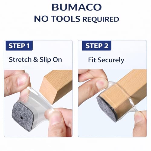 Image of BUMACO Chair Leg Floor Protectors Square Chair Leg Protectors for Hardwood Floors Silicone Pads Covers to Protect Floors(Clear-40 Pcs, Square XL (1.6 inch-2.2 inch)