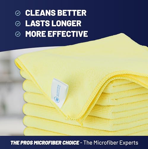 Image of Microfiber Wholesale 12 inch X 12 inch Buff Pro Multi-Surface Microfibre Cleaning Cloths | Yellow - 12 Pack | Premium Microfiber Towels for Cleaning Glass, Kitchens, Bathrooms