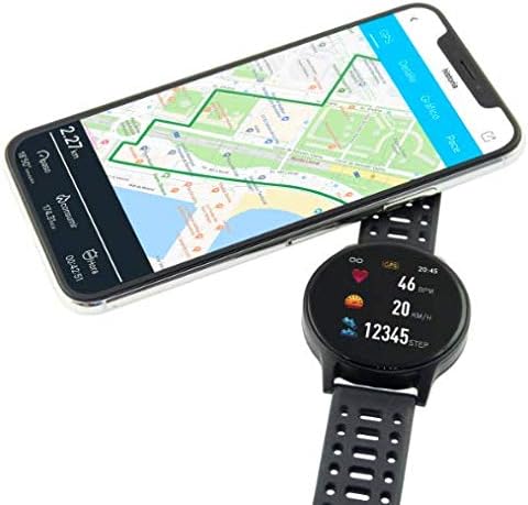 Ksix Fitness Band GPS connected to a smartphone displaying a GPS-tracked route.