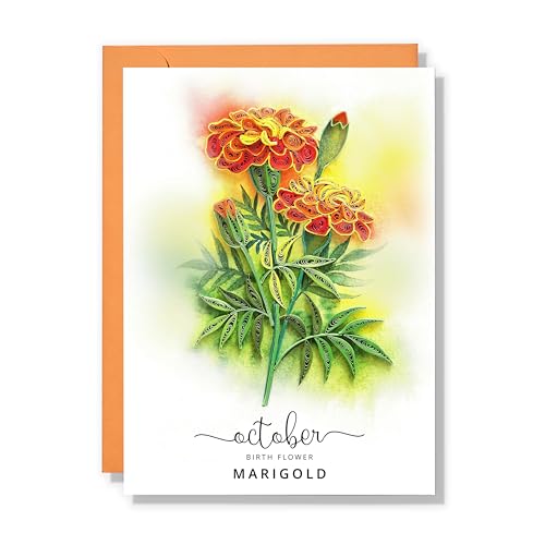 Carte d'anniversaire calendrier fleur d'octobre calendula pour vos vœux