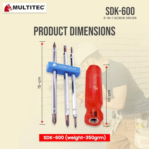 Image of MULTITEC 6-in-1 Multibit Reversible Screwdriver Set | Electrician Tool Kit with PH0, PH1 & PH2 Alloy Steel Bits | Quick Change Handle | Heavy Duty Electrical Repair & Maintenance Tool | Made in India