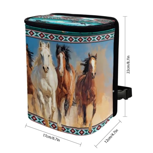 Image of Talayituse Horse Aztec Tribe Print Car Trash Can with Lid, Leak Proof Auto Trash Bag Hanging Vehicle Garbage Can Multipurpose Storage Container for Back Seat Road Trip