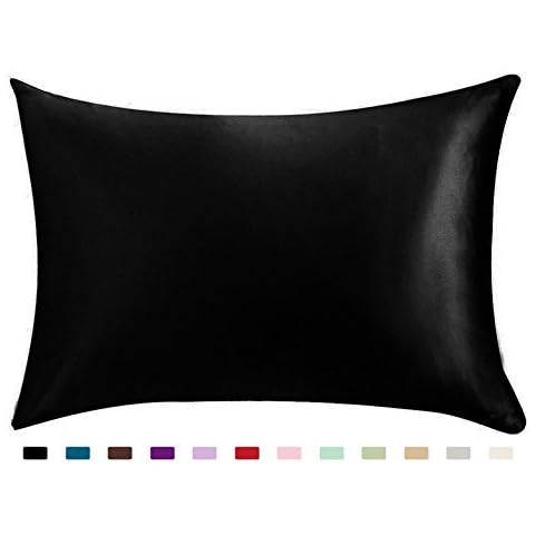 FLCA 100% Mulberry Silk Pillowcase for Hair and Skin with Hidden Zipper Cotton Underside Standard Size 1pc - 19Momme (Black, Standard(51X75CM)) Cover