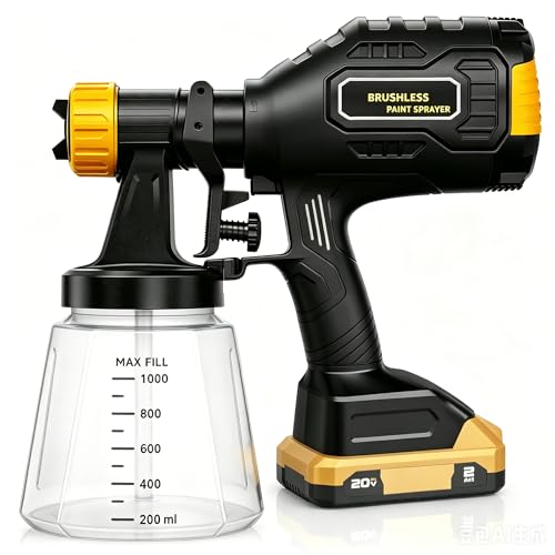 Cordless Paint Sprayer Compatible with Ryobi 18V Battery (Battery Not Included) 1000ml/min High Flow 1000ml Container 150 Din/s Max Viscosity Paint Sprayer for Furniture