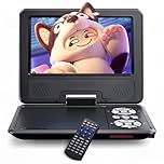 WOLFANG 9.5" Portable DVD Player for Kids and Car Travel with 7.5" HD Swivel Screen, 4-6 Hours Battery Life, Region Free, Stereo Speaker, Headphone/Sync TV/USB/SD Card Support [No Blu-ray Support]