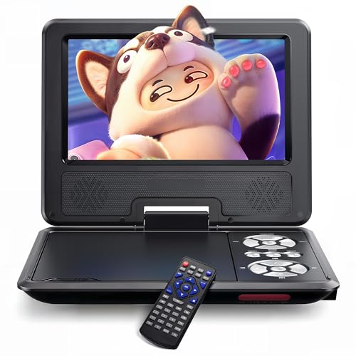 WOLFANG 9.5 Portable DVD Player for Kids and Car Travel with 7.5 HD Swivel Screen 4-6 Hours Battery Life Region Free Stereo Speaker Headphone/Sync TV/USB/SD Card Support [No Blu-ray Support]