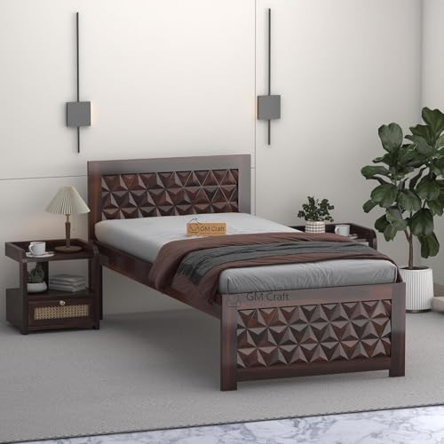 Image of Solid Sheesham Wood Bed 6.5X3 ft Single Bed Without Storage for Bedroom - Single Cot Wooden BedSingle Size for Living Room Guest Room - 12 Month Warranty (Roman Walnut)