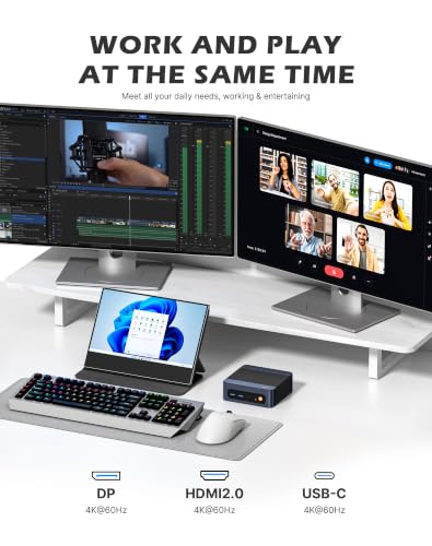 Image of BOSGAME E7 Mini PC, Intel Core 3 100U 16GB DDR4 512GB PCIe SSD | 6C /8T, up to 4.7GHz, Wi-Fi 6 / BT 5.2 / Dual RJ45 LAN, Win 11 Pro 4K Triple Display Mini Computers for Office /Home
