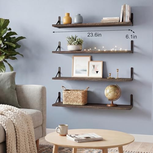 Image of YGEOMER Floating Shelves for Wall, 23in Brown Wall Shelves for Living Room, Bathroom, Bedroom, Kitchen, Home Decor (Set of 4)