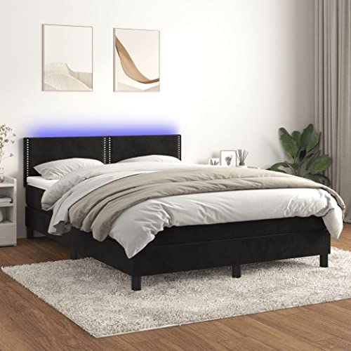 Homgoday Cama Box Spring 140x200 cm Terciopelo Negro