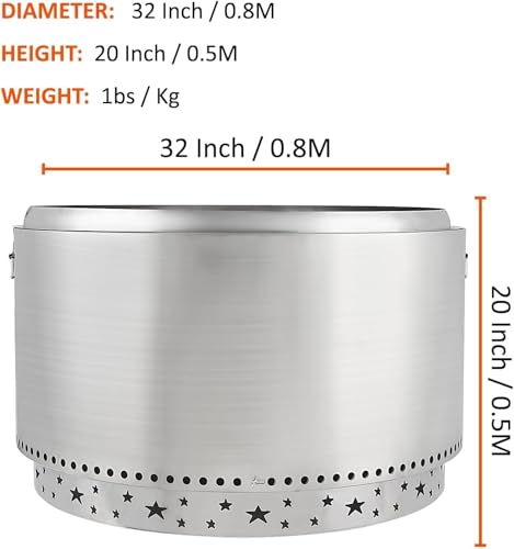 GarveeHome 32" Smokeless Fire Pit with Handle, Portable Fire Pit for Camping with Removable Ash Pan, Outdoor Bonfire Pit for Camping, Garden,Ideal for 10-15 People