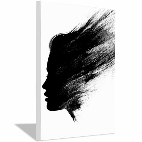 Poster noir et blanc profil abstrait femme cadre 40x60cm decoration murale toile XENIOU