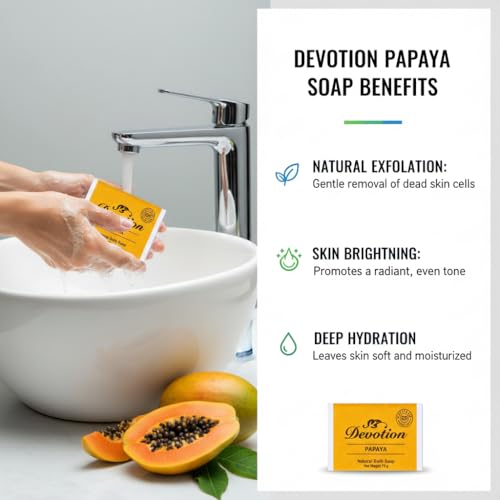 Image of Devotion | PAPAYA Natural Bath Soap | Pack of 6 | 75g | Moisturizing & Nourishing | Gentle Cleansing