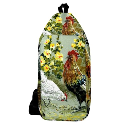 Sac à dos à bandoulière rurale poules et coqs multicolore 16x36cm