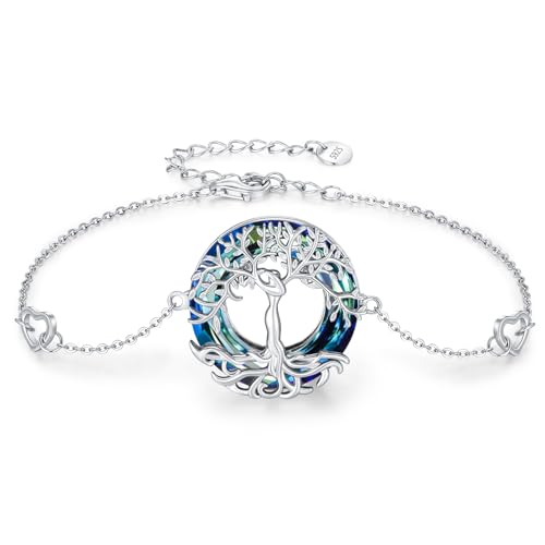 Bracelet en cristal arbre de vie femme argent sterling 925 pendentif