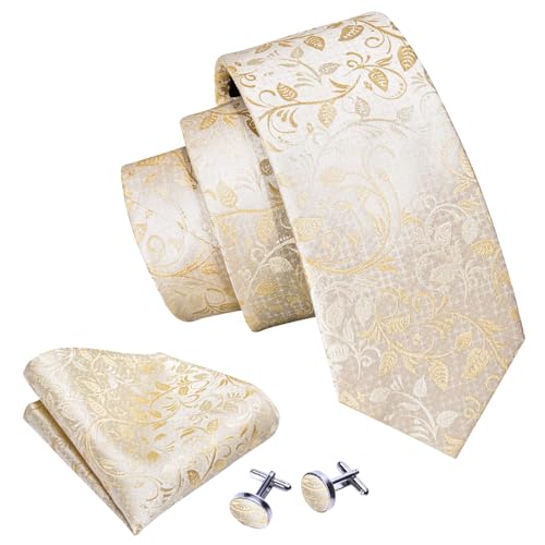 Image of Barry.Wang Men Tie Set Floral Paisley Silk Necktie Pocket Square Cufflinks Formal Wedding Party Business