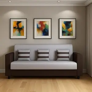 FURNY Lifestano 3 Seater Fabric Sofa Set (Light Grey-Brown)