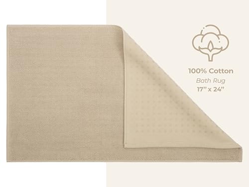 Image of American Soft Linen Bath Rug, 17 in 24 in 100% Cotton Bath Mats Rugs for Bathroom, Slip Reducer Washable Shaggy Form Area Rugs, Beige Bath Rug