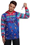 Mainfini Männer Killer Puppe Kostüm Klassisch 2 Stück Halloween Party Gruseliger Druck Weicher Hoodie Horrorfilm Gruseliger Charakter Cosplay Langarm Kapuzenhemden mit Aufklebern S