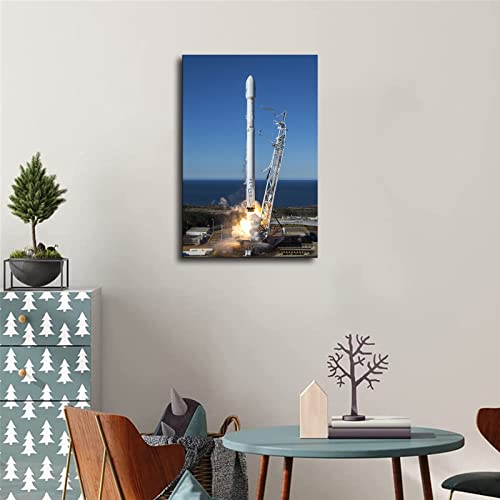 Spacex Falcon 9 Rocket Launches Into Space Poster Canvas Painting Print Wall Art Modern Classroom Kitchen Bedroom Room Aesthetics Decoration Boys Women Gift Unframed And Framed (24×36Inch- Framed) #TOP1