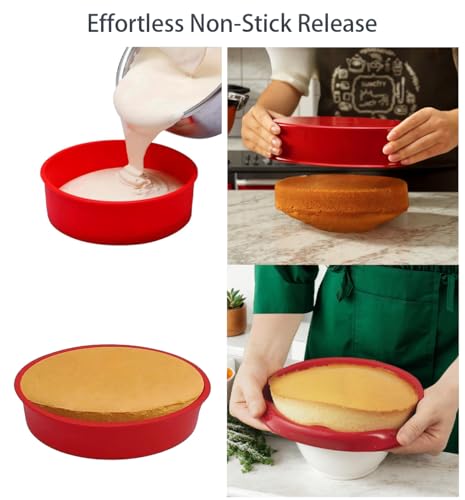 2 Pcs 8 Inch Silicone Cake Tins Set for Baking - Non-Stick Red Round Baking Molds,21cm Silicone bakeware,Quick Release Cake Tray Pan for Cheesecake, Bread, Muffins. - Image 5