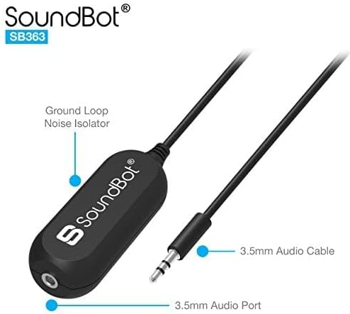 SoundBot SB363 3.5mm Ground Loop Noise Isolator Adapter Remover[Buzzing Eliminator Hissing Filter] Speaker/Car Audio Stereo System/Bluetooth Adapter Receiver/Car Kit/Home Audio w/Built-in AUX Cable