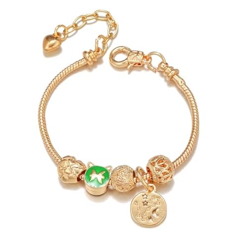 18K Gold Plated Zodiac Constellation Bracelet for Women, Cute Love Heart Charms Bracelet Chain Wrap Jewelry Gift (Pisces) Cover