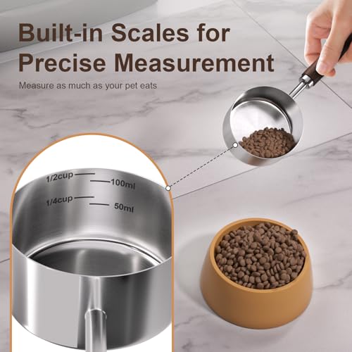 Image of Dog-Cat Food Scoop Measuring-Cup - 1 /2 Cup (4 Oz),304 stainless steels,Black walnut long handle