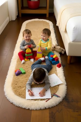 Image of Fluffy Silky Micro Fiber Polyster Carpet /Runner for Bedroom, Study Room, Playing Room, Guest Room ETC. 2x6 feet Feet, (Beige and Ivory Side boder)