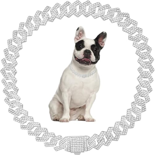 Collana in argento per cani di piccola taglia, collare a catena per cani di taglia piccola, media e grande, con diamanti sintetici, catena con brillantini scintillanti, per ragazze e gattini, per
