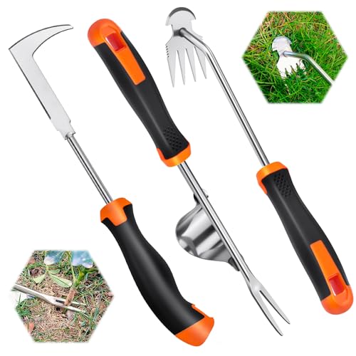 BOOLOOEN Hand Weeder Tool, Rubber Handle Manual Weeder Puller Tool, Uprooting Weeding Tools, Crack...