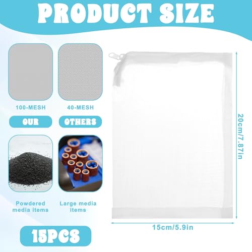 Image of QfwdfcTrenz 15PCS 5.5 X 8 Inch Aquarium Filter Media Bags, Aquarium Small Filters Bag, Carbon Filters Bag, Reusable Nylon Media Bags with Zipper for Extra Resins Filter