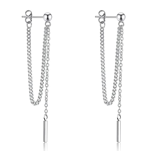 Image of Weviway Silver Chain Drop Earrings, Long Tassel Dangle Studs, Wedding Threader Jewellery for Women