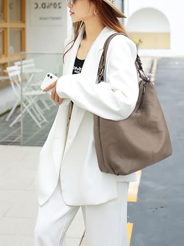 Image of YALUXE Women's Genuine Leather Shoulder Bags Slouchy Hobo Handbags Purses