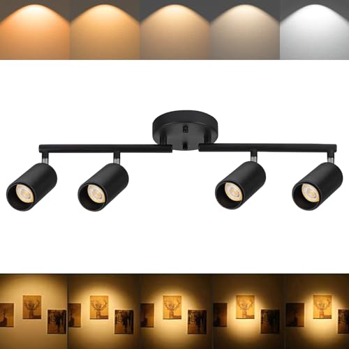 Ajbvp 5CCT LED Track Lighting Kit 4 Lights Dimmable 48W Track Light,Zoomable15Â°/24Â°/36Â°/45Â°/60Â°-2700K/3000K/3500K4000K/5000K,Track Lighting for Accent Task Kitchen,Lumen 4800 (Black)
